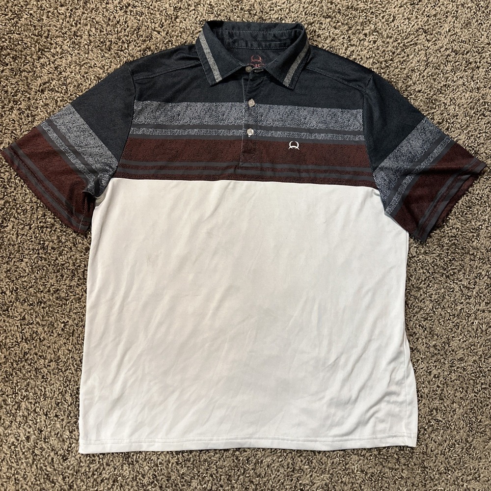 CINCH -‎ Men's White Black Short Sleeve Western Rodeo Cowboy Polo Shirt - Small